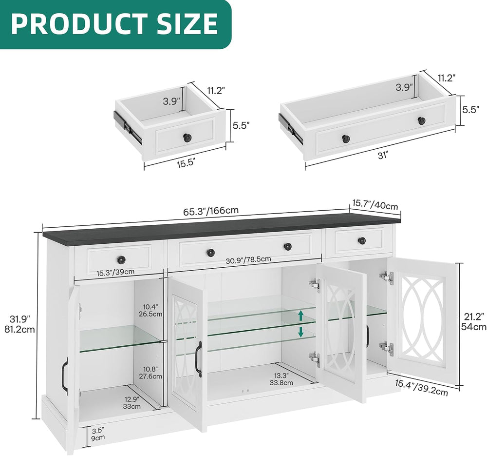 YITAHOME Sideboard Buffet Cabinet with Storage, 65" Buffet Table with 4 ...