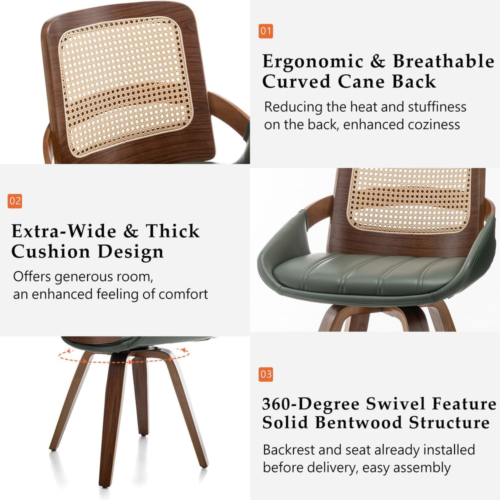 Set of 1 Swivel Rattan Dining Chair - Mid Century Modern Dining Chair with Be...