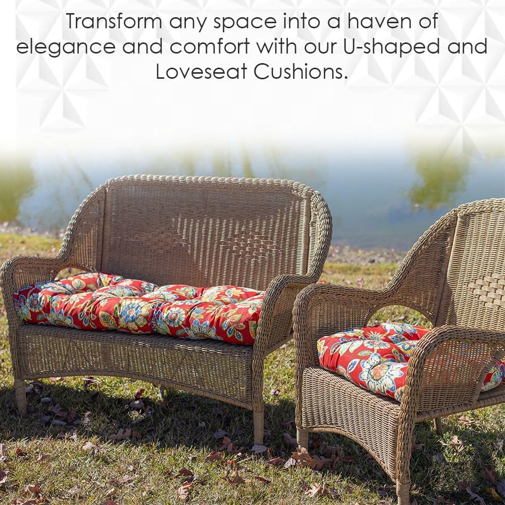 RSH DECOR: Tufted Wicker Loveseat Cushion | 41" x 19" | All-Weather...