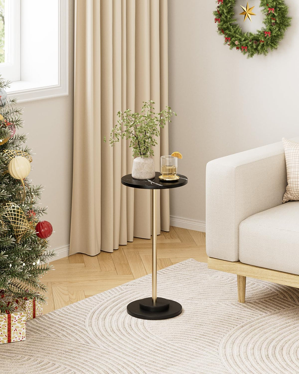 Round Side Table, Small Drink Table for Small Spaces, Modern Accent End Table...