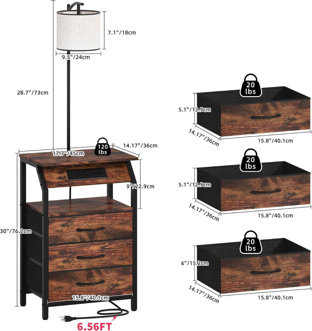 End Table with Floor Lamp Set of 2, Nightstand with Charging Station, Floor L...