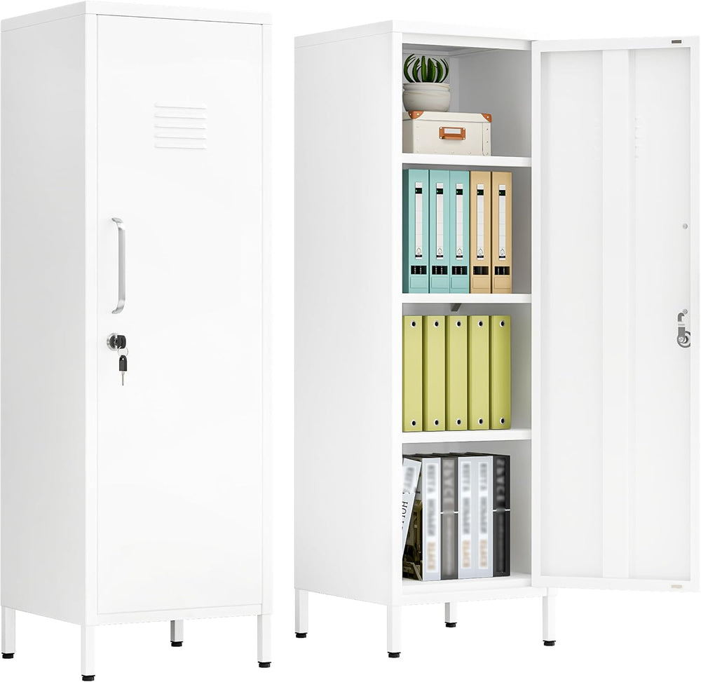 pozdeg 47.24" White Lockable Small Metal Storage Locker | Employees Lock...