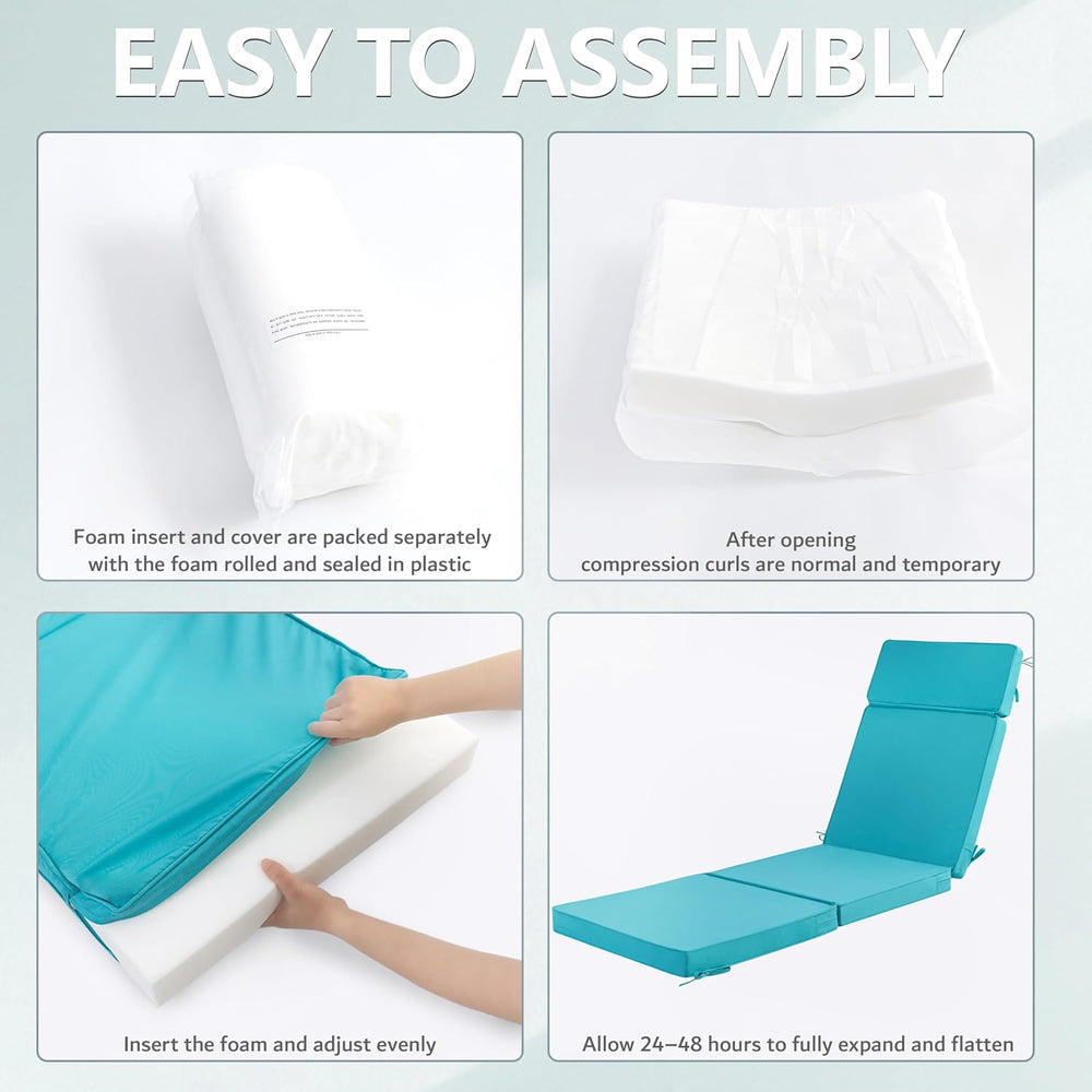 80 x 26 Inch Outdoor Chaise Lounge Cushions Set of 2 - Removable Cover, 4-Sec...
