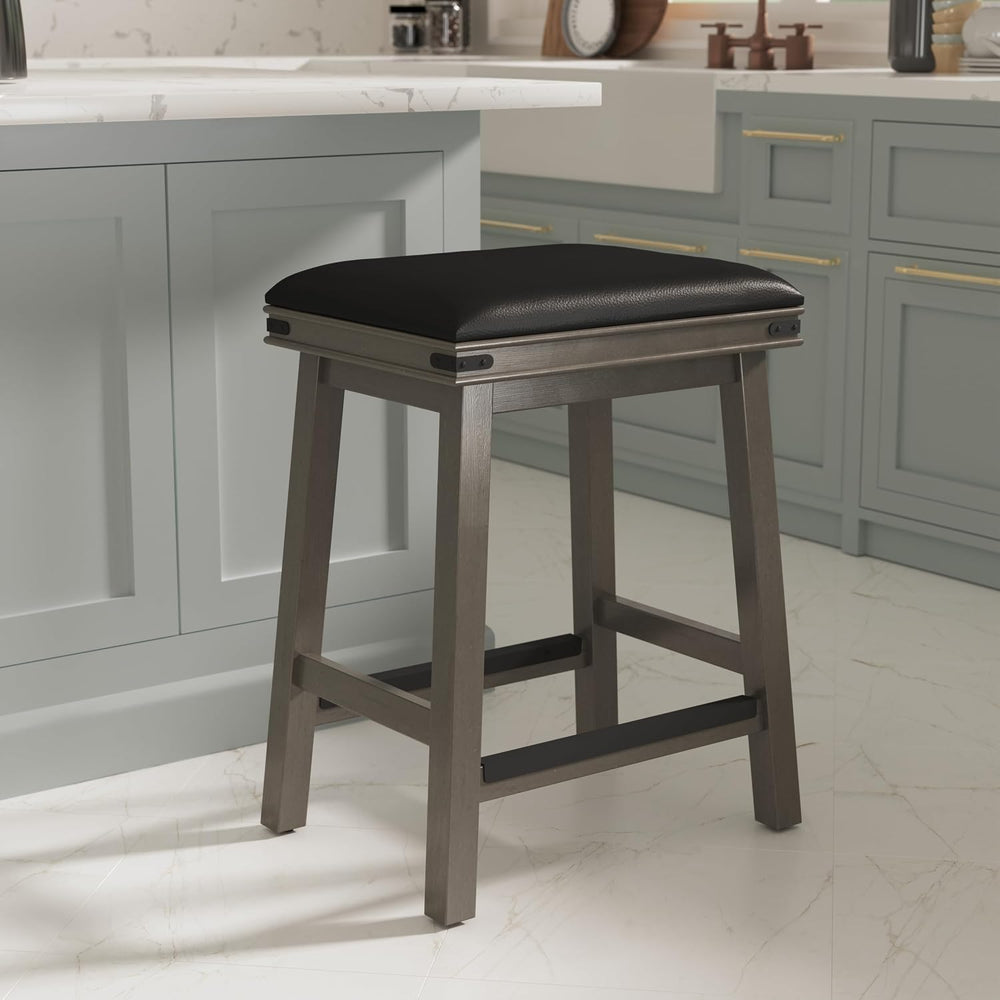DTY Indoor Living Cortez Bonded Leather Stool, Weathered Gray Finish, 24"...
