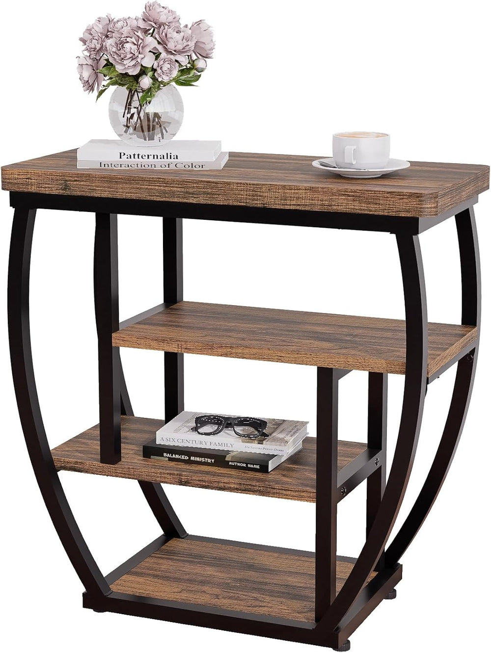 4-Tier End Table with Storage, Narrow Side Table for Living Room, Wood Sofa S...