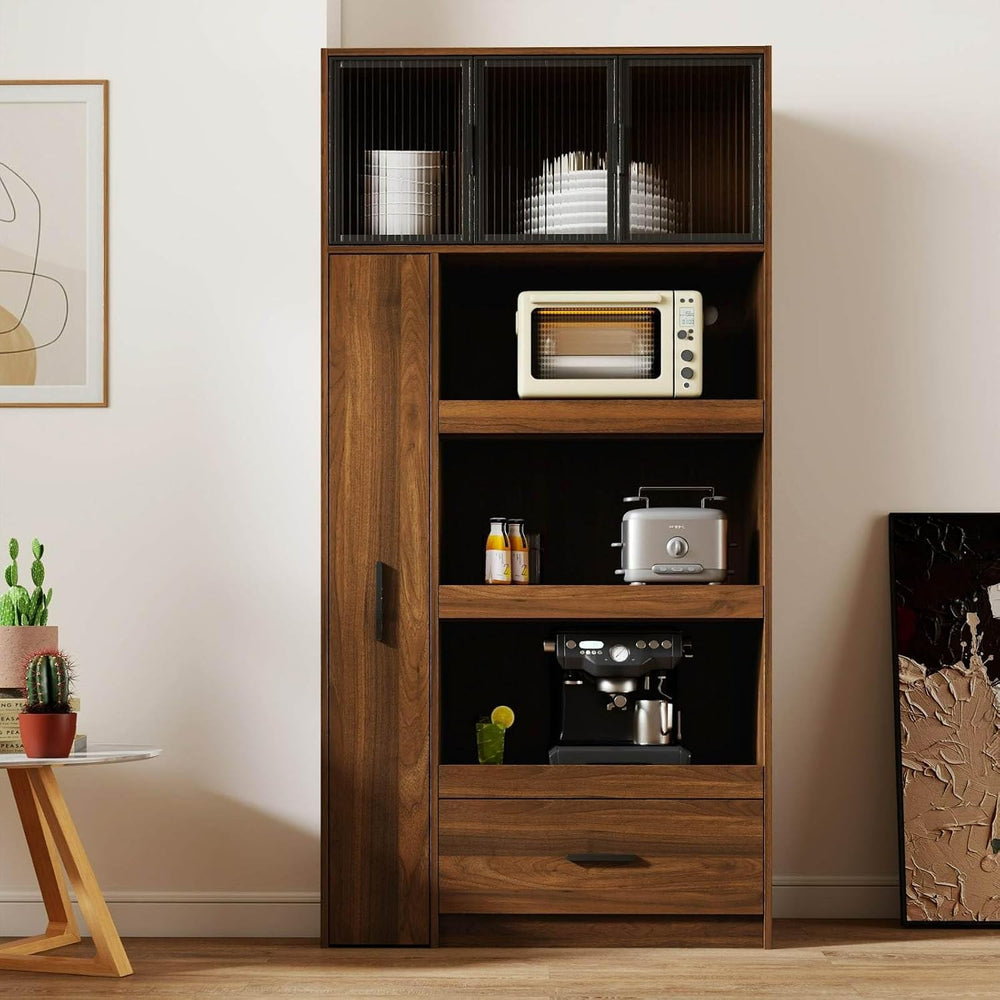 70.87" Kitchen Pantry Cabinet with Multi-Functional Pull-Out Storage She...