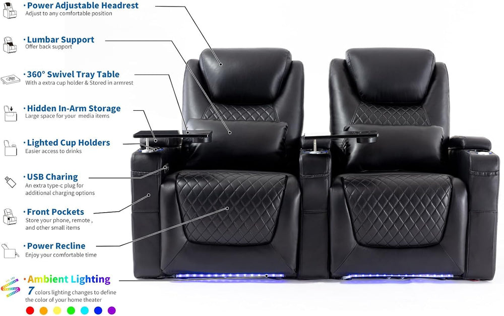 Airadlis Home Theater Seating Seats, Theater Recliner Chair Sofa Game Movie T...