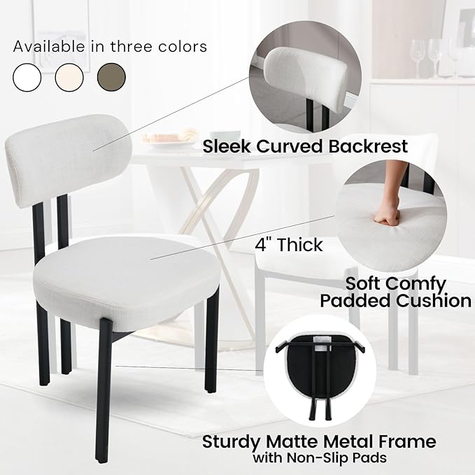 LukeAlon Linen Dining Chairs Set of 6, Curved Back Modern Side Chairs Upholst...