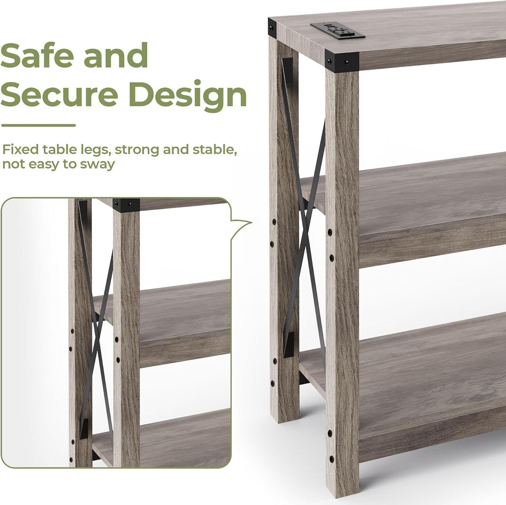 Entryway Table with Outlets and USB Ports, Console Table with 3-Tier Open Sto...