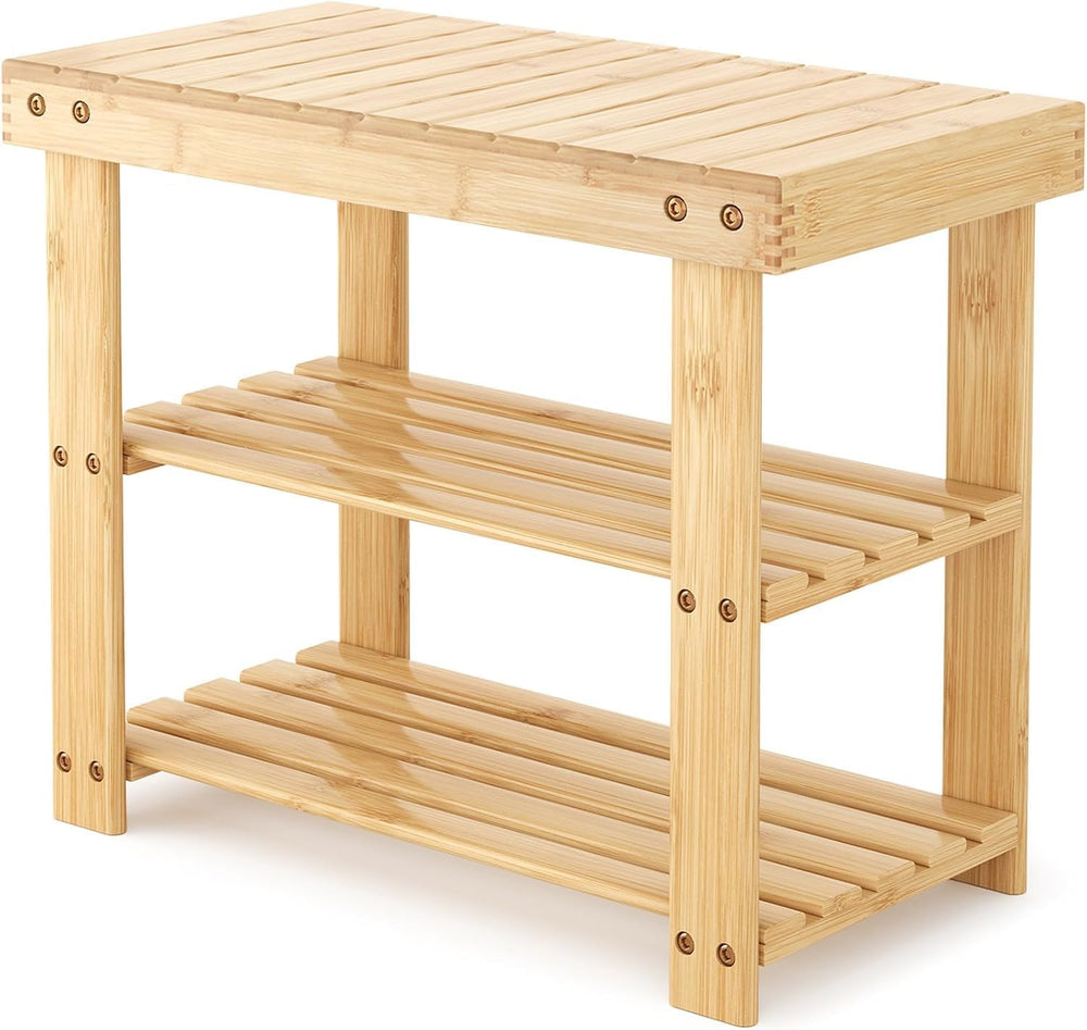 Simple Deluxe Shoe Rack Bench, 3-Tier Bamboo Storage Organizer, 286lb Capacit...