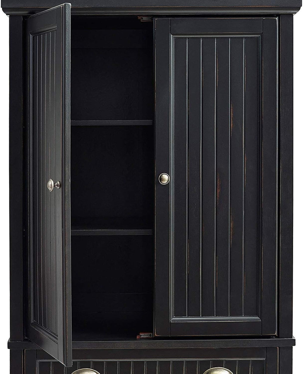 HomeStock Kitchen Pantry Cabinet - 30" Wide Storage - Distressed Black F...