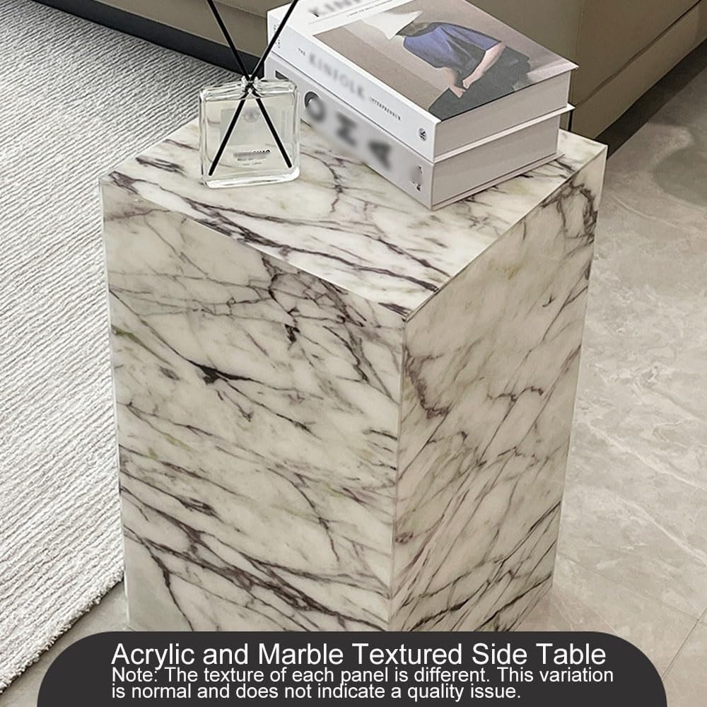 Cube Side Table, Floor-Standing End Table, Imitation Marble Texture Coffee Ta...