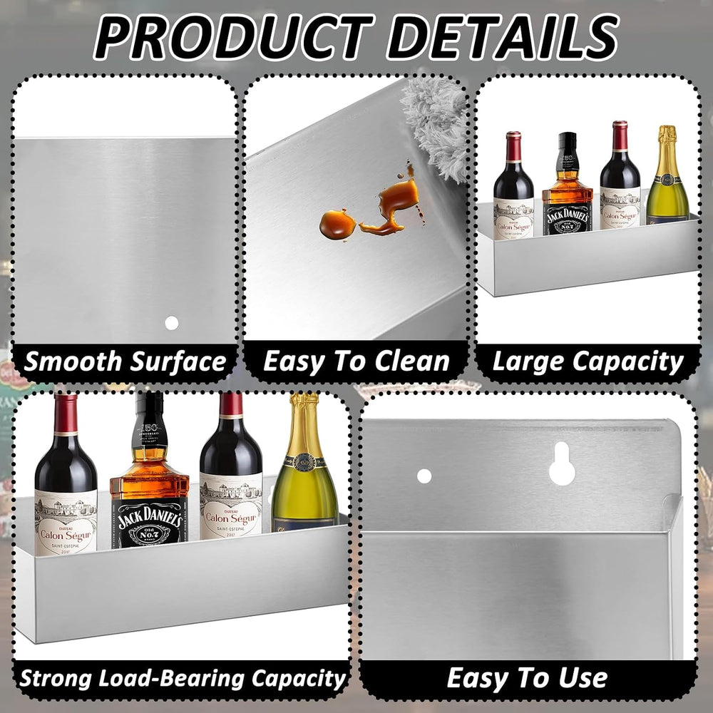 2 PCS 15 Inch Single Speed Rail Stainless Steel Liquor Bottle Holder Wall Mou...