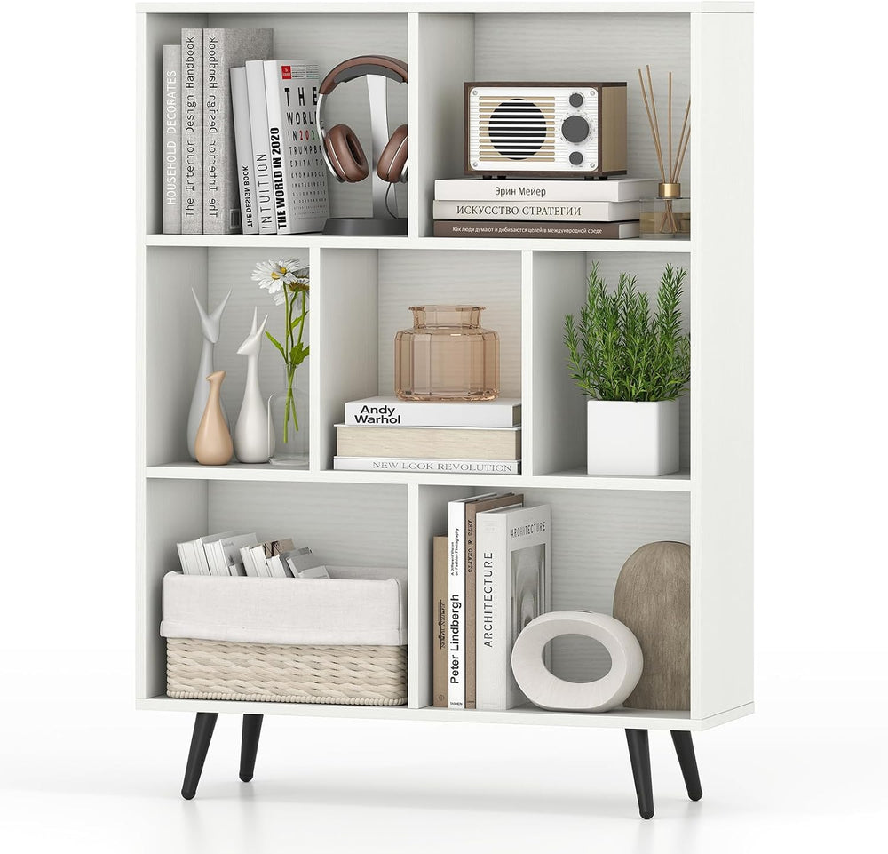 Giantex 7-Cube Bookcase, 3-Tier Modern Bookshelf with 4 Metal Legs, 31.5"...
