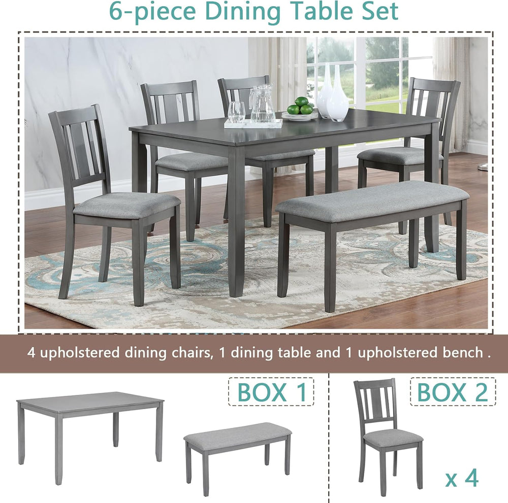 6-Piece Standard Height Dining Table Set with Rectangular Table, 4 Upholstere...