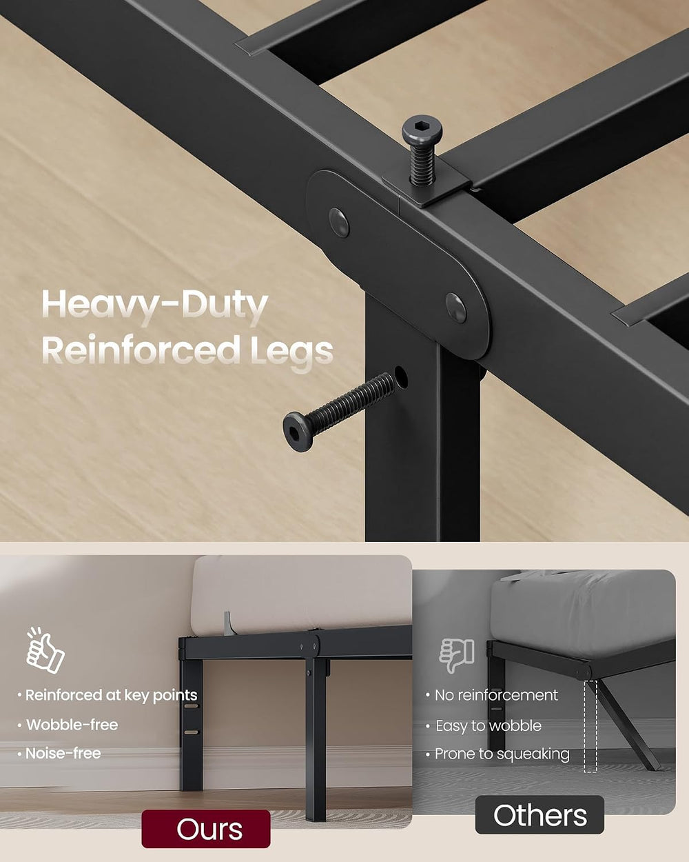 VASAGLE Queen Metal Bed Frame 14 Inches Tall, 1100 lb Weight Capacity