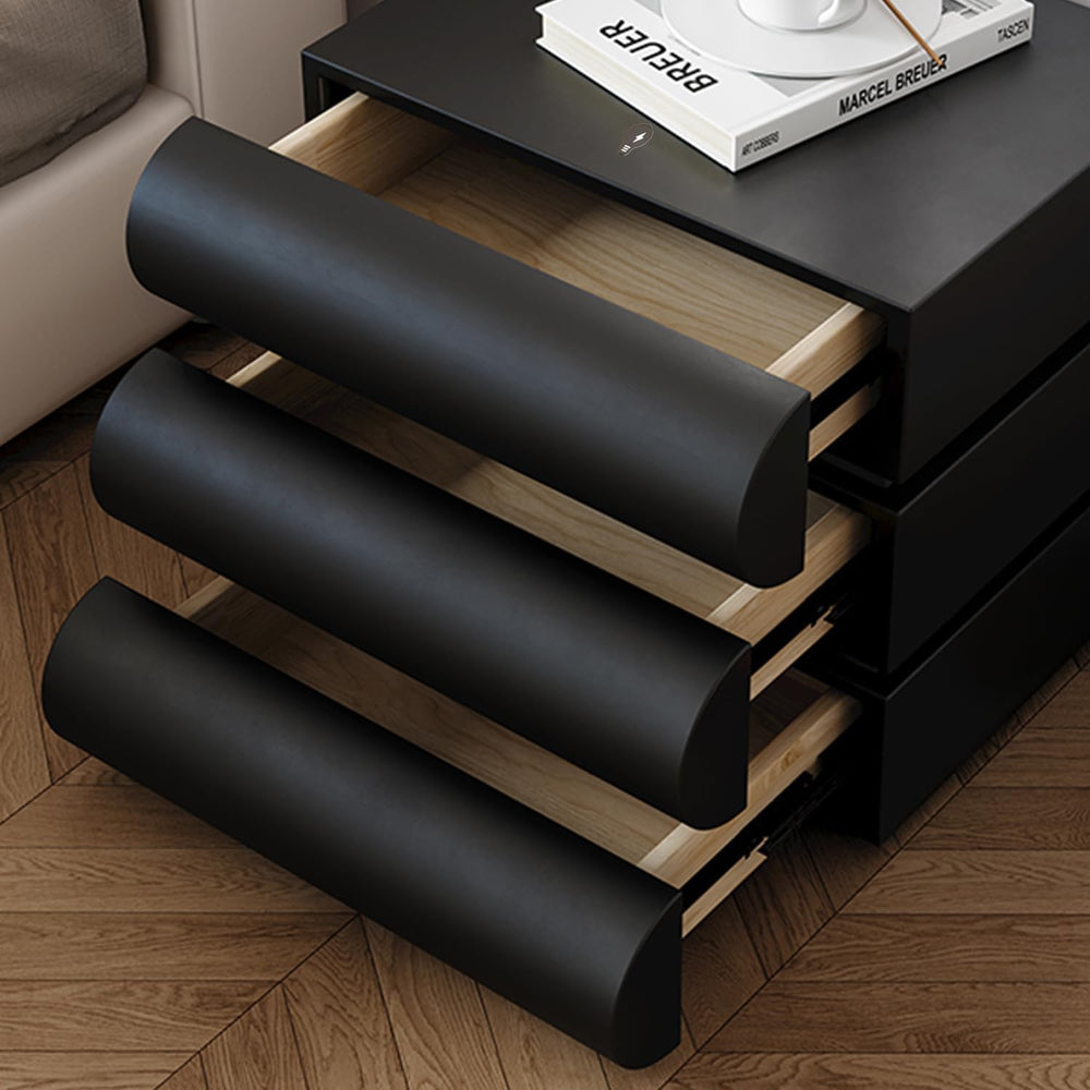 White Night Stand with LED Light, Leather Nightstand, Modern Bedside Table | ...