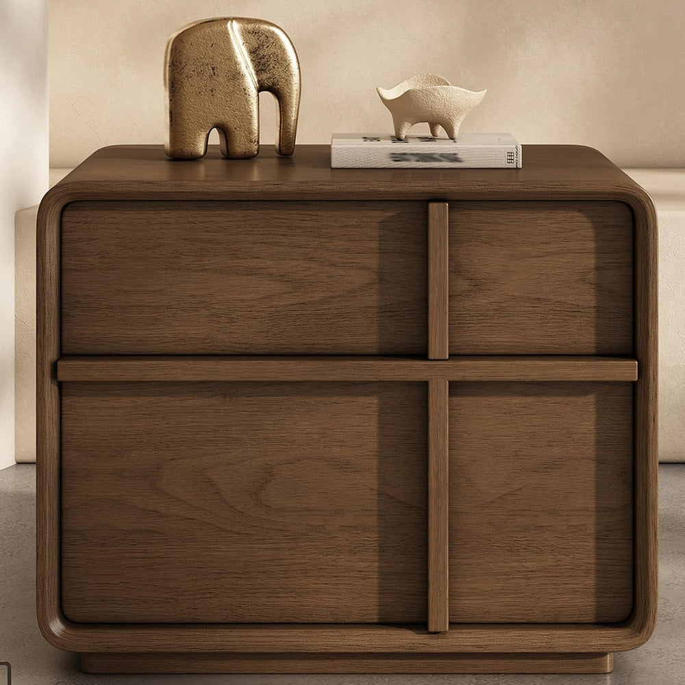 Nightstand with 2 Storage Drawer, Wooden Bed End Side Table Cabinet, Small Dr...