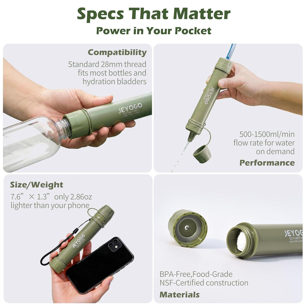 Survival Water Filter Straw - Portable Personal Water Purifier for Hiking, Ca...