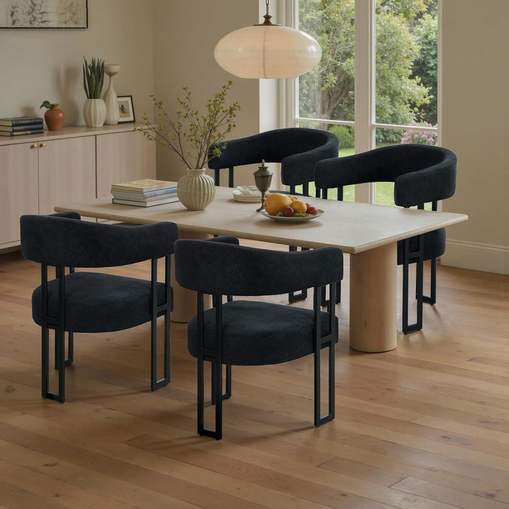SIMTONAL Boucle Dining Chairs Set of 4-Black Accent Chairs with Arms, Soft Te...