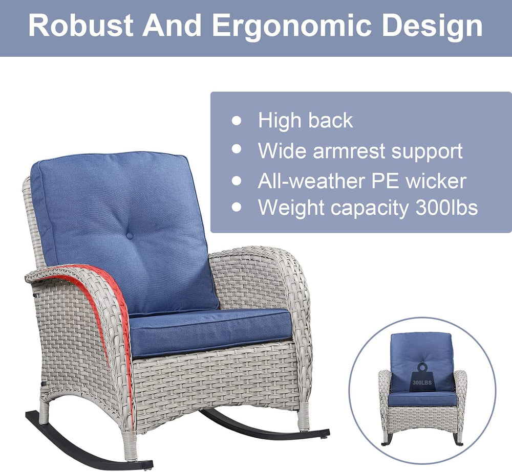 Belord Outdoor Rocking Chairs Set of 2, Wicker Rocker Rocking Chairs for Porc...