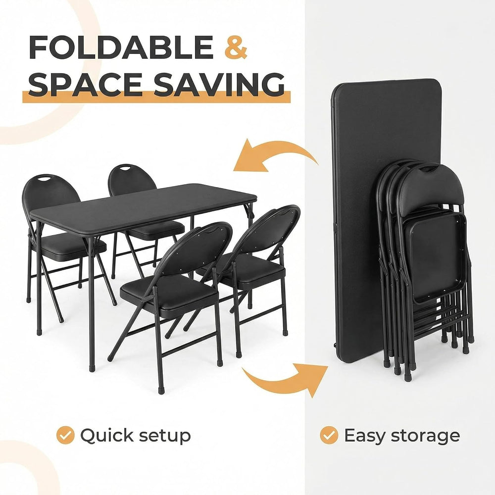IDEALHOUSE 5 Piece Protable Folding Card Table and Chairs Set, Black | Foldab...