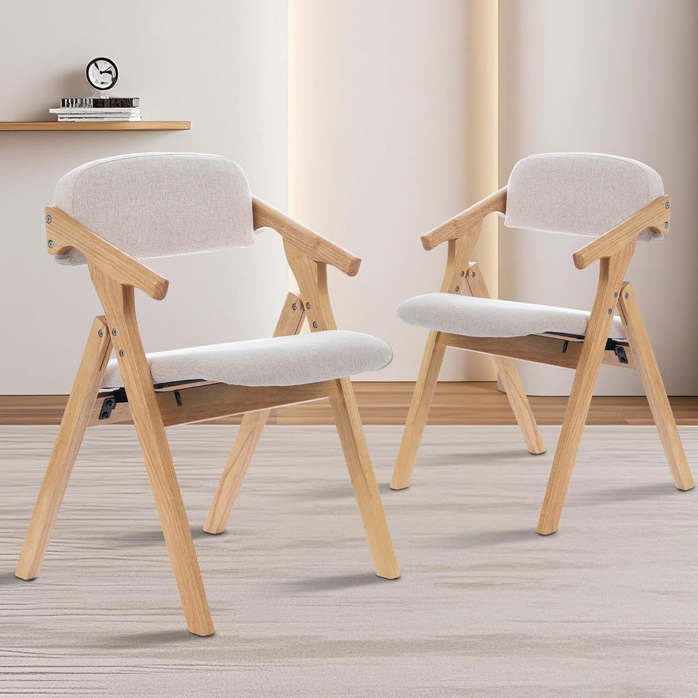 Grod Folding Dining Chairs, Padded Seat, Wooden Stackable,1PCS (Beige)