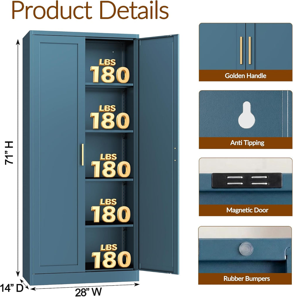 CJF Blue Kitchen Pantry Cabinet,71 Inch Tall Metal Storage Cabinet with 4 Adj...
