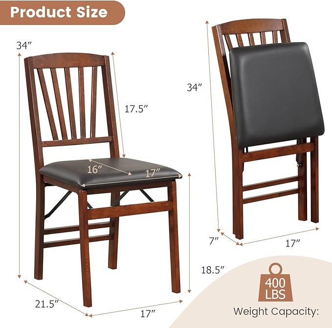 Giantex Folding Dining Chairs Set of 2, Foldable Wood Kitchen Chairs with Pad...