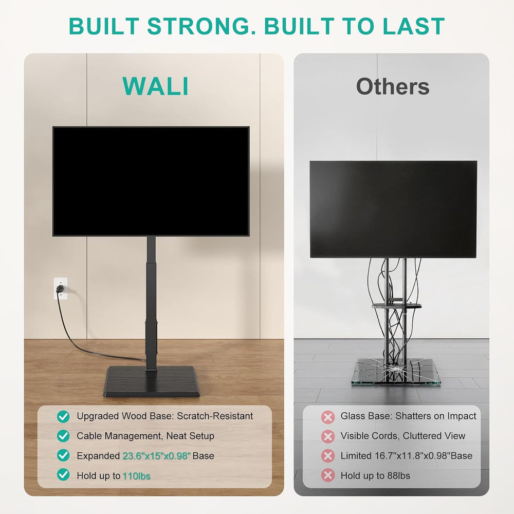 WALI Floor TV Stand with Power Outlet, Tall TV Stand Mount for 32-75 inch TV ...