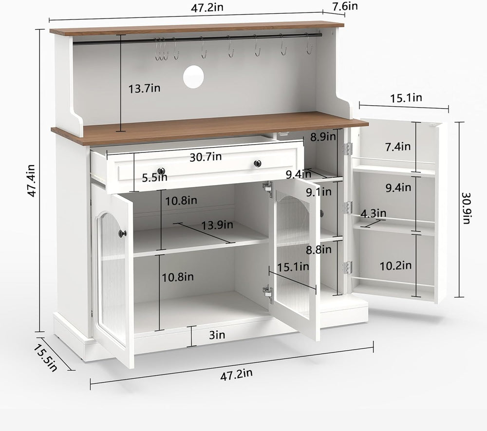 Kitchen Pantry Cabinet with Drawer Storage, 48” Modern Farmhosue Kitchen Hutc...