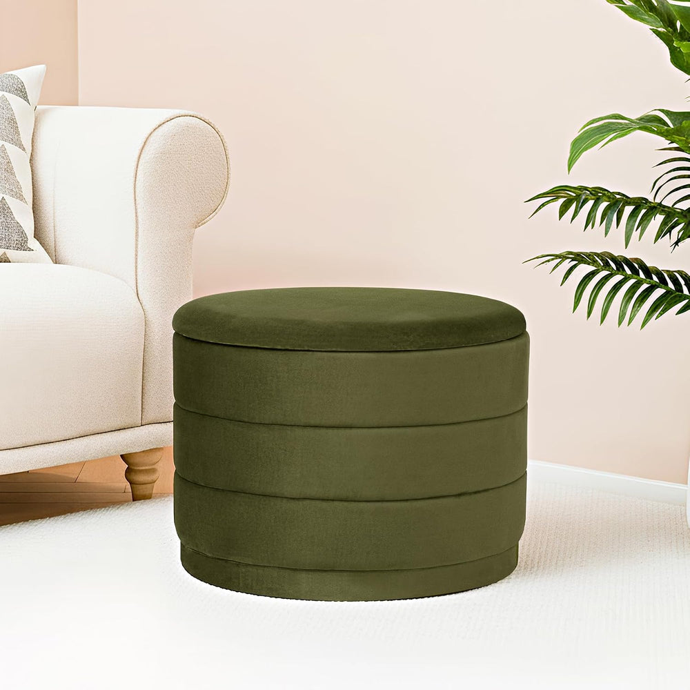 23" Round Velvet Storage Ottoman with Reversible Lid, Soft Padded Footre...