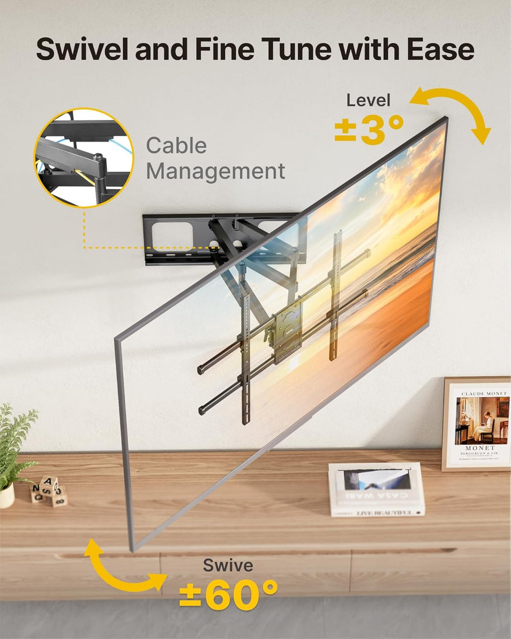 monTEK Full Motion TV Wall Mount for 50-100 Inch Large TVs up to 165 lbs, Lon...