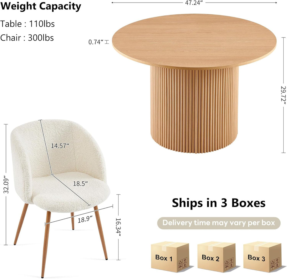NORDICANA 5-Piece Wooden Round Dining Room Table and Chair Set, 47-Inch Kitch...
