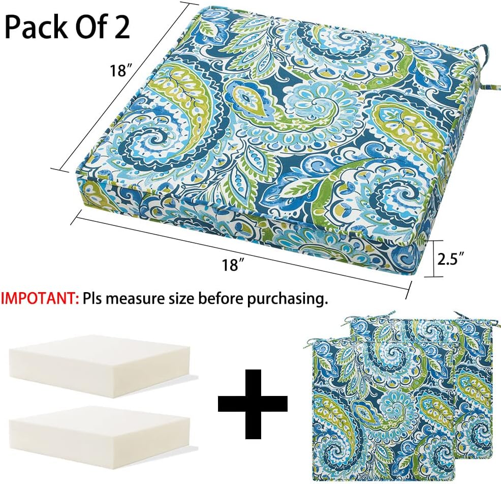 Magpie Fabrics Indoor Outdoor Waterproof Square Chair Cushion, 18" x 18&...