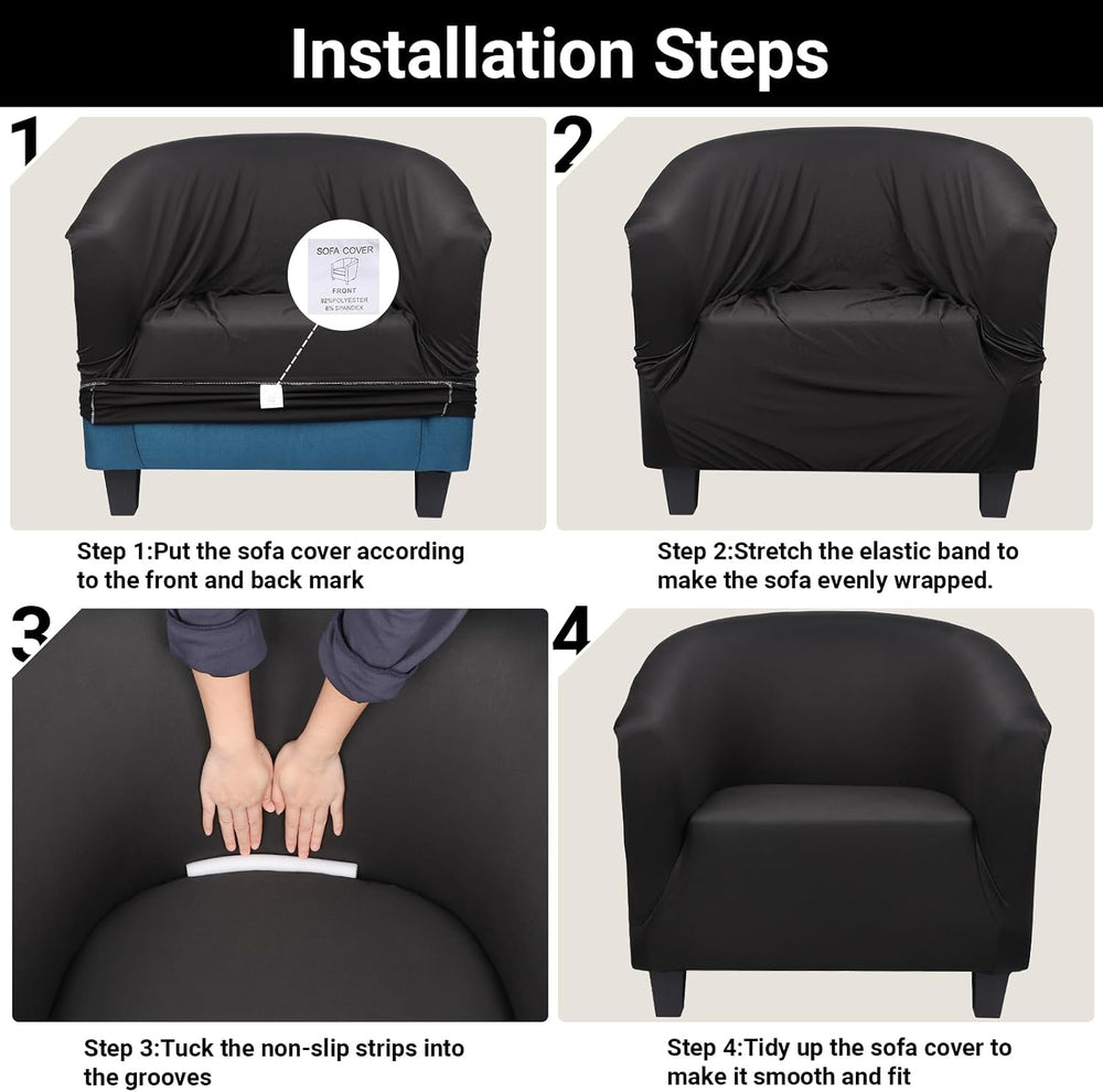 Chair Covers Armchair, 2 Pack Stretch Black Barrel Club Chair Slipcovers, Rou...