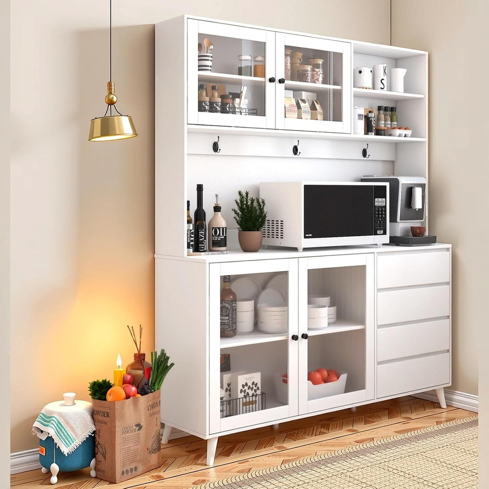 63'' Farmhouse Kitchen Pantry Cabinet, Tall Kitchen Storage Cabinet H...