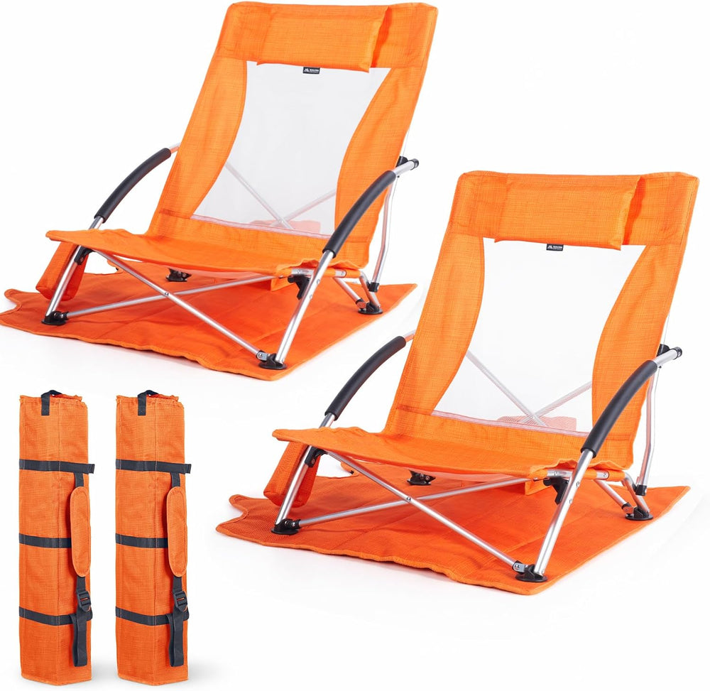 Huskfirm Low Beach Chairs 2 Pack, Aluminum Folding Beach Chair for Adults, Li...