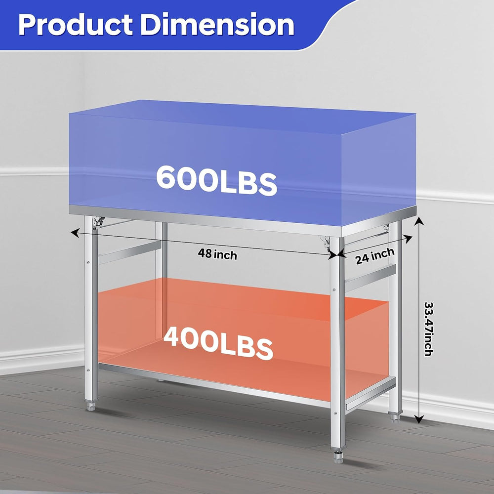 48" x 24" Stainless Steel Folding Table - 920 LBS Commercial Foldab...