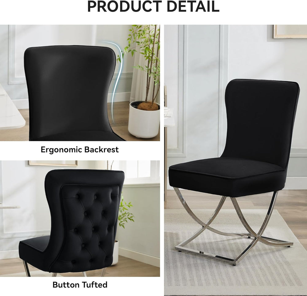 WUTUTUEE Luxury Velvet Dining Chairs, Tufted Upholstered Armless Accent Chair...