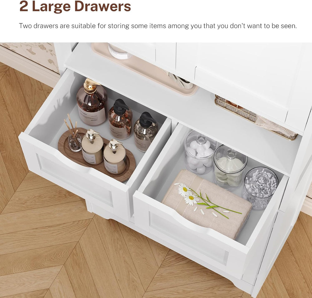 TEENFON 57.8" H Tall Bathroom Storage Cabinet with 4 Doors & 2 Adjus...