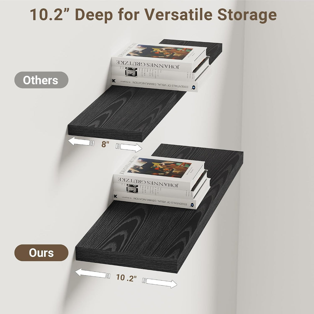 Vivelove 10" Deep Floating Shelves, 24”Wide Set of 2, Black