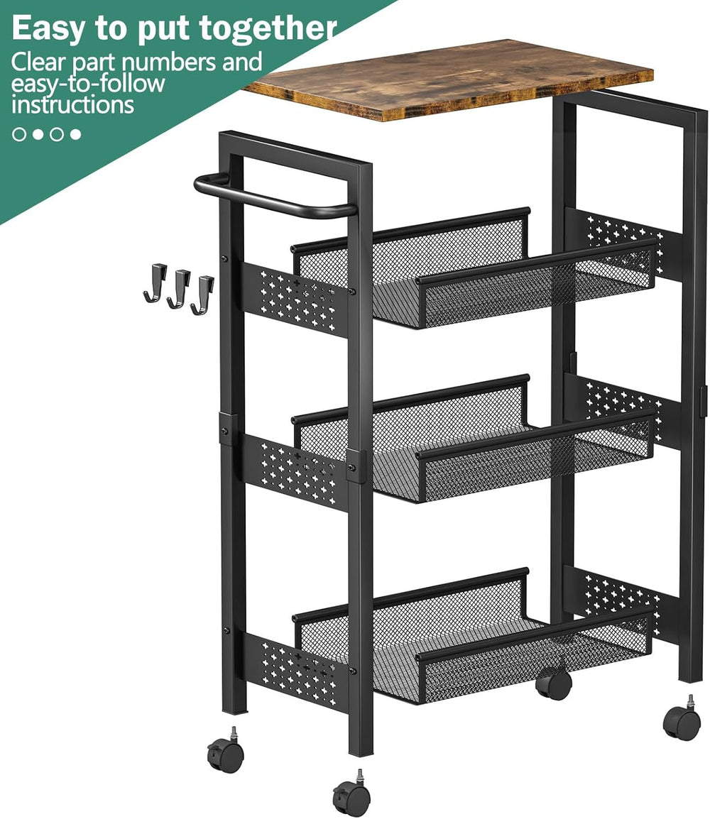 Vivihomety 4-Tier Laundry Utility Rolling Cart with Wheels, Metal | Narrow 8....
