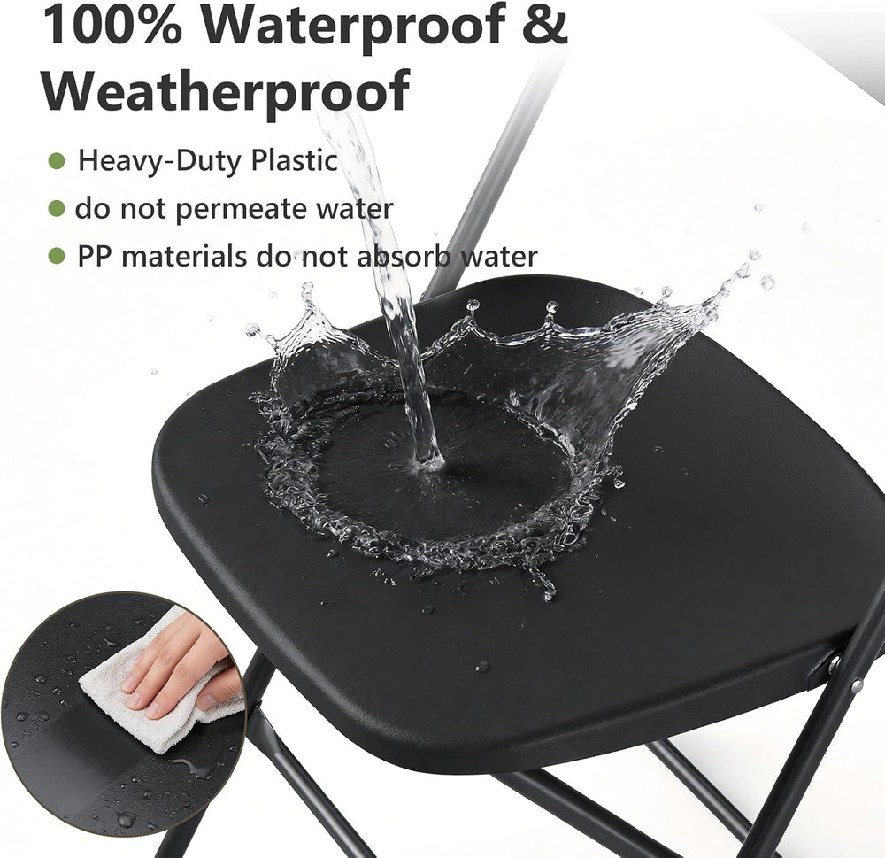 Black Folding Chairs 2 Pack, Plastic Folding Chairs for Outside, Heavy Duty F...