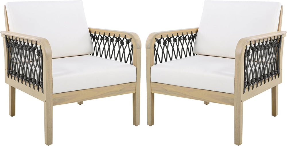 Outdoor Acacia Wood Club Chair with Handwoven Rope, Weather-Resistant, Set of...