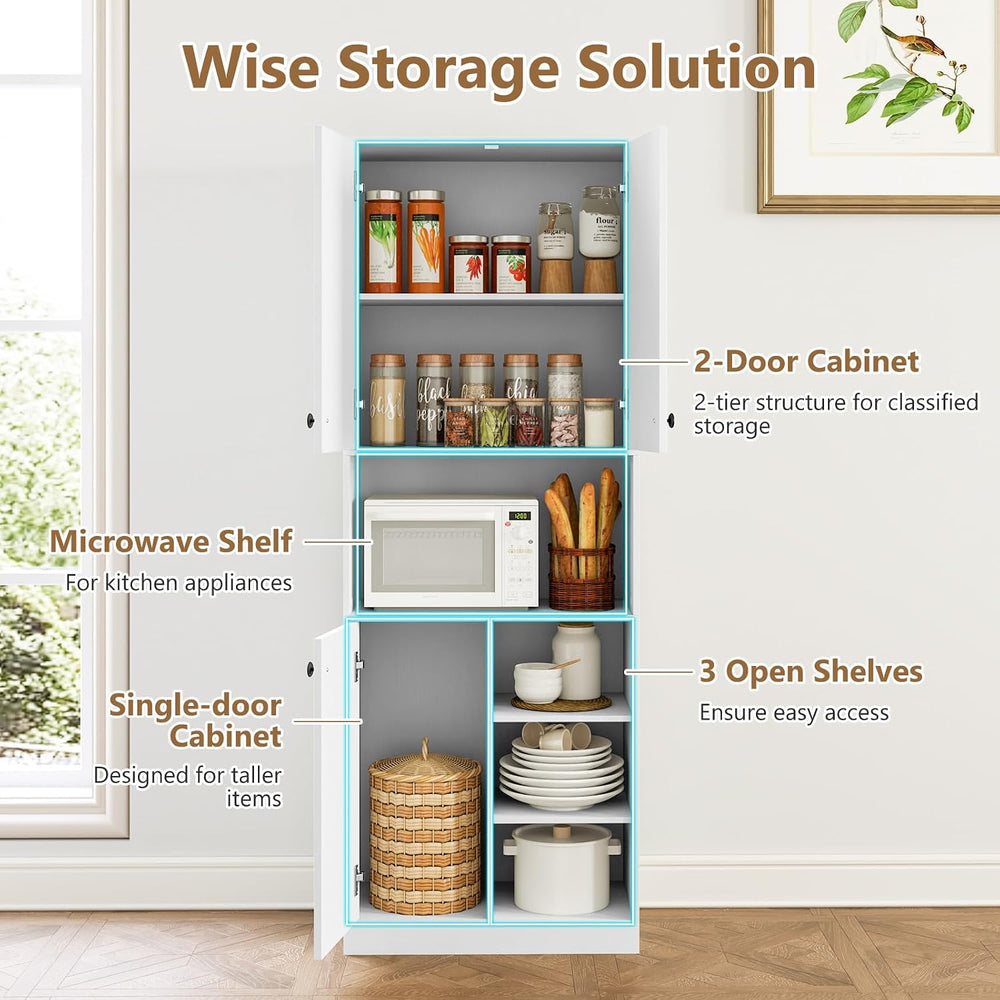 TANGZON Tall Kitchen Cupboard, 3-door Storage Cabinet with Countertop, Open S...