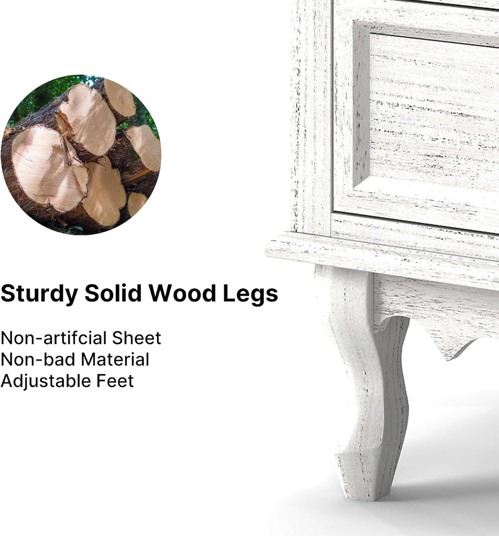 Solid Wood Nightstands Set of 2, Fully Assembled Night Stand with 2 Drawer &a...