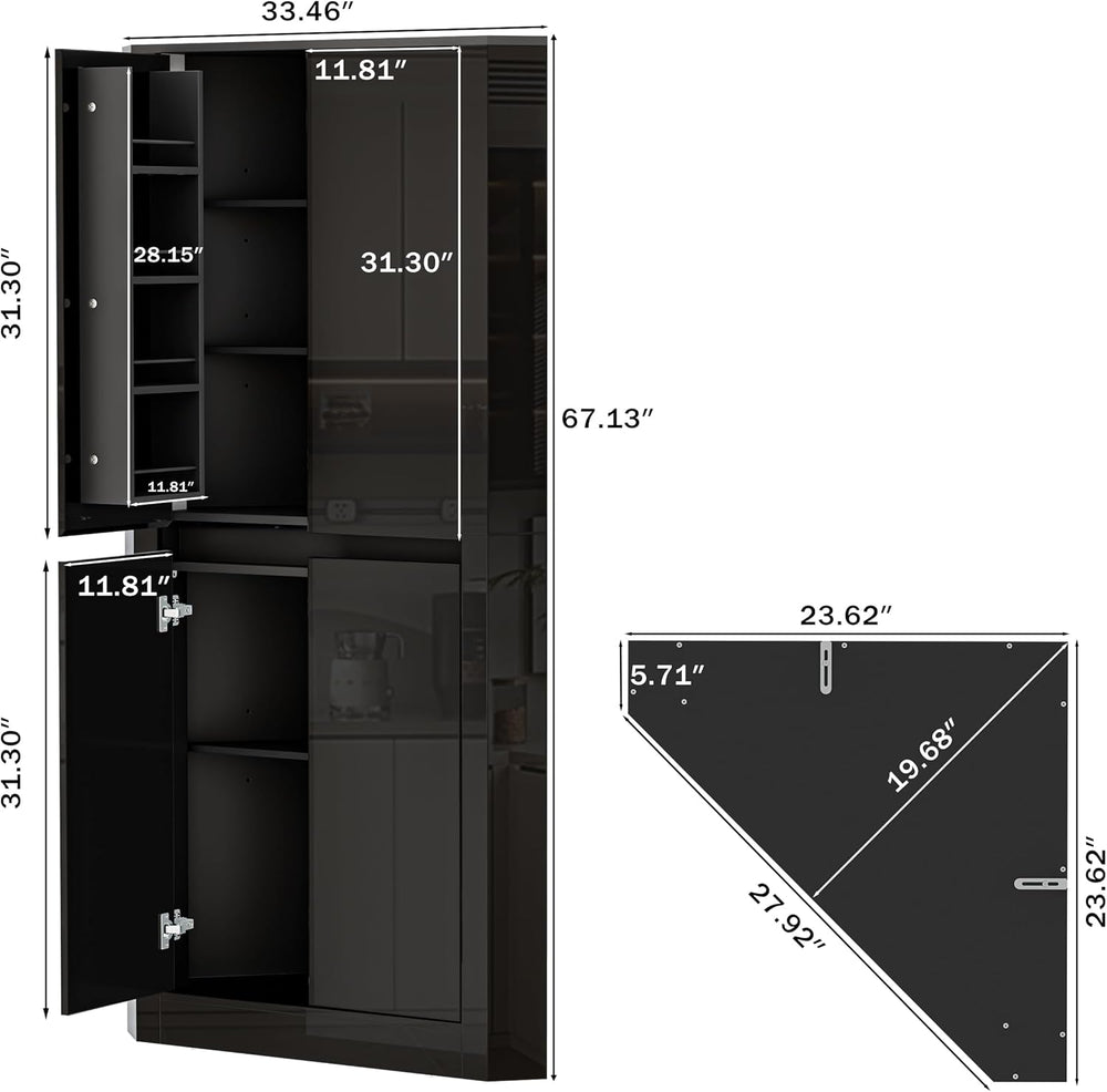 Anbuy 67'' Tall Pantry Cabinet with Led Light, Corner Pantry Cabinet ...
