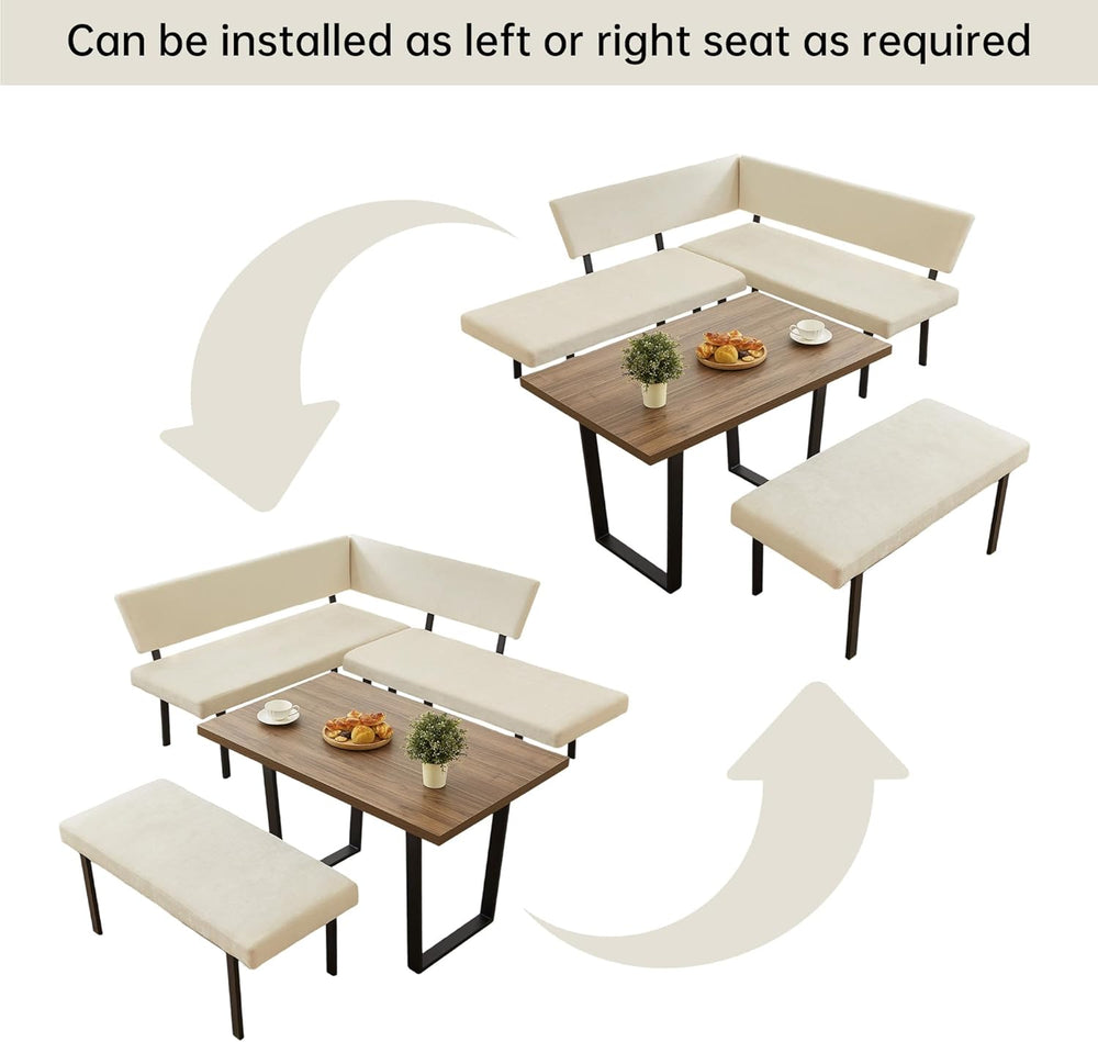 HIPIHOM 3-Piece Corner Dining Table Set with Bench, 67 Inch Space-Saving Brea...