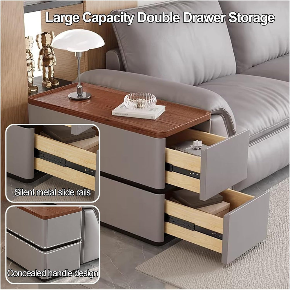 31.5" Modern Narrow Side Table for Sofa Bedside Nightstand with 2 Storag...
